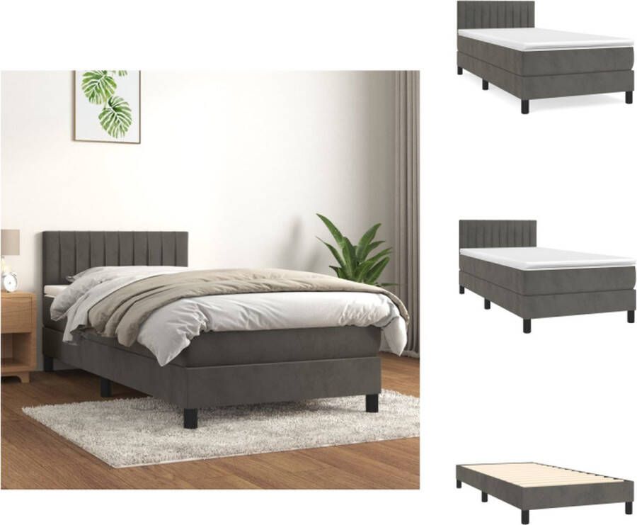 VidaXL Boxspringbed Donkergrijs 203 x 100 x 78 88 cm Zachte fluwelen stof Verstelbaar hoofdbord Pocketvering matras Middelharde ondersteuning Huidvriendelijk topmatras Inclusief montagehandleiding Bed