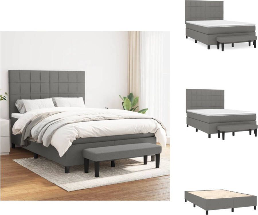 VidaXL Boxspringbed donkergrijs 203 x 144 x 118 128 cm pocketvering matras middelharde ondersteuning huidvriendelijk topmatras multifunctioneel bankje Bed