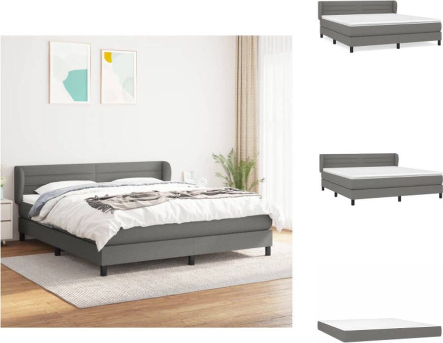 VidaXL Boxspringbed donkergrijs 203 x 163 x 78 88 cm hoofdbord pocketvering matras middelharde ondersteuning huidvriendelijk topmatras Bed