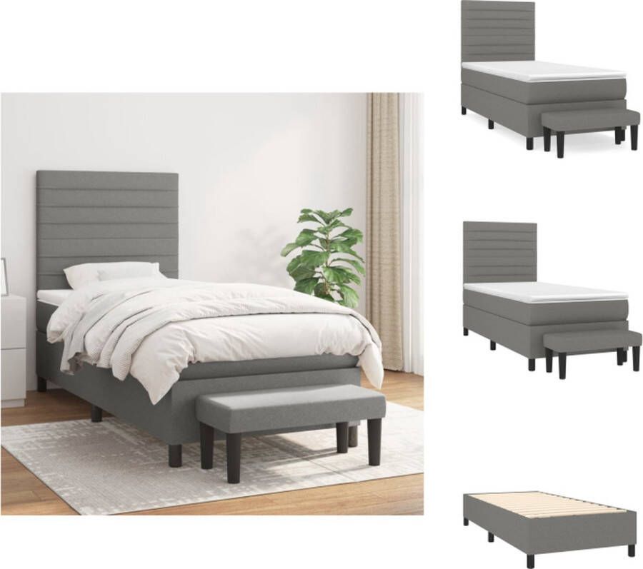 VidaXL Boxspringbed Donkergrijs 203 x 90 x 118 128 cm Duurzaam In hoogte verstelbaar Pocketvering matras Middelharde ondersteuning Huidvriendelijk topmatras Multifunctioneel bankje Bed