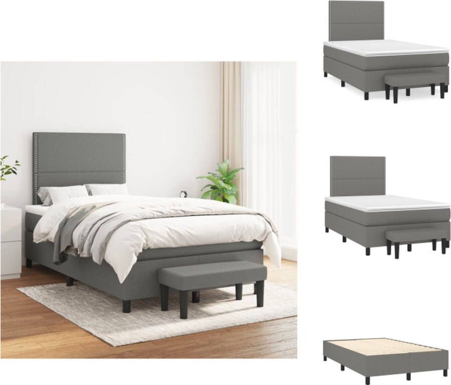 VidaXL Boxspringbed Donkergrijs 203x120x118 128 cm pocketvering matras middelharde ondersteuning huidvriendelijk topmatras multifunctioneel bankje Bed