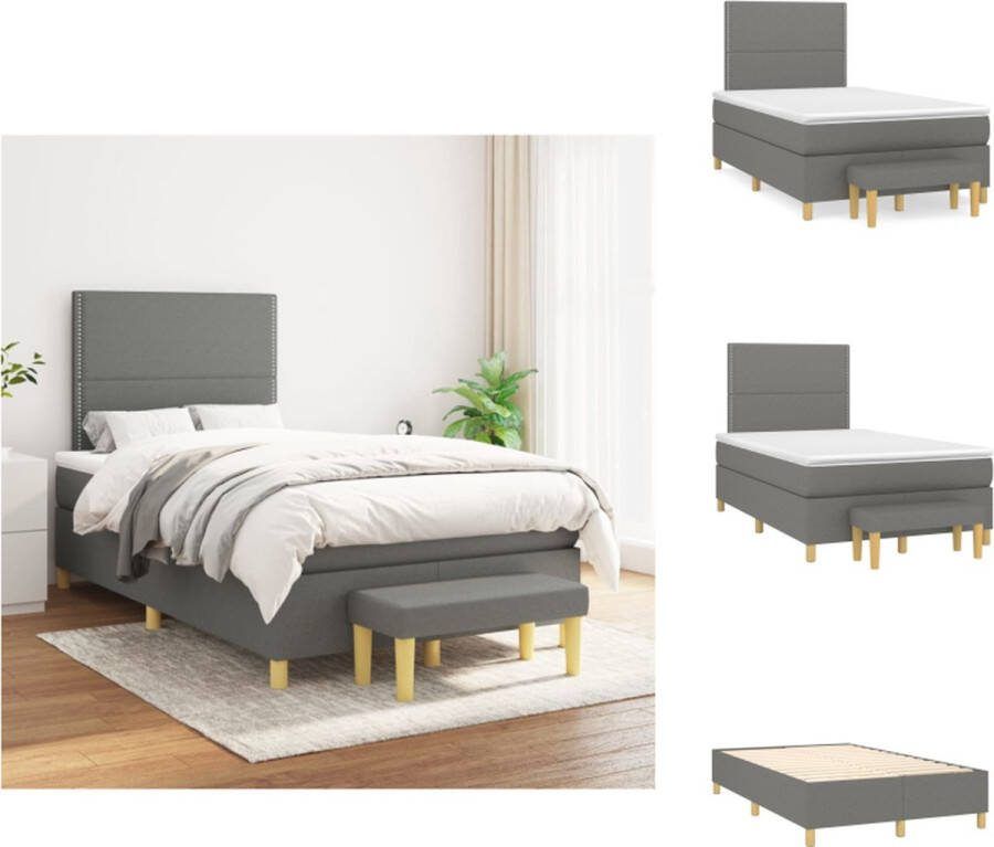 VidaXL Boxspringbed Donkergrijs 203x120x118 128 cm Pocketvering Matras Middelharde Ondersteuning Huidvriendelijk Topmatras Multifunctioneel Bankje Bed