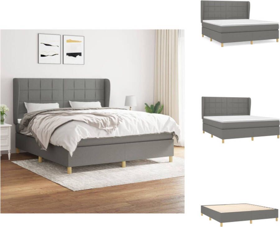 VidaXL Boxspringbed Donkergrijs 203x183x118 128 cm Pocketvering matras Middelharde ondersteuning Huidvriendelijk topmatras Bed