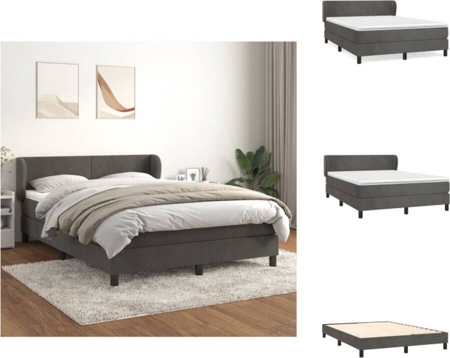 VidaXL Boxspringbed Donkergrijs fluweel 193x147x78 88 cm Pocketvering matras Middelharde ondersteuning Huidvriendelijk topmatras Bed