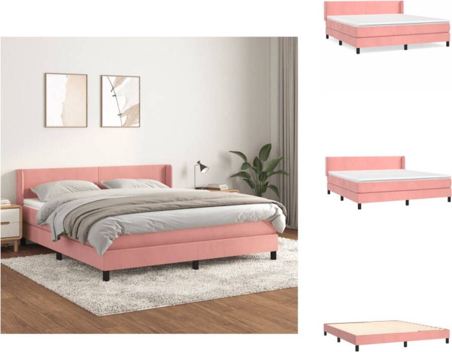 VidaXL Boxspringbed fluweel middelhard pocketvering roze 203x163x78 88 cm incl hoofdbord matras en topmatras Bed
