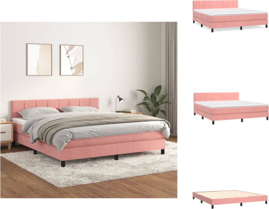 VidaXL Boxspringbed fluweel pocketvering middelharde ondersteuning roze 203 x 180 x 78 88 cm inclusief bedframe hoofdeind matras en topmatras Bed