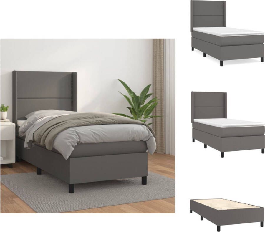 VidaXL Boxspringbed grijs kunstleren bedframe 203x93x118 128cm verstelbaar hoofdbord pocketvering matras middelharde ondersteuning huidvriendelijk topmatras Bed