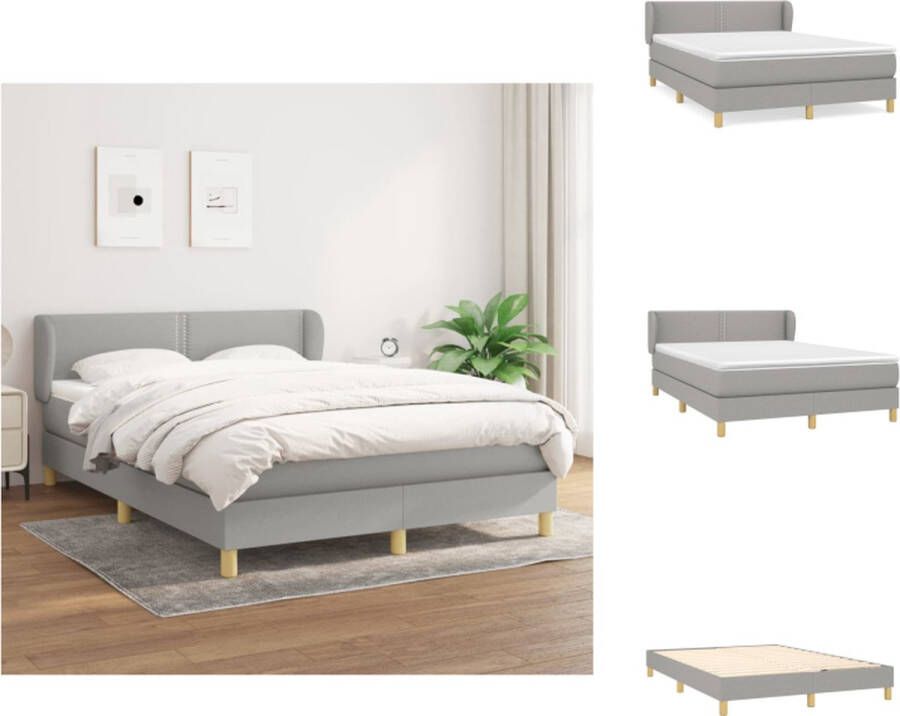 VidaXL Boxspringbed Lichtgrijs 193 x 147 x 78 88 cm Duurzaam materiaal Praktisch hoofdbord Comfortabele ondersteuning Pocketvering matras Middelharde ondersteuning Huidvriendelijk topmatras Bed