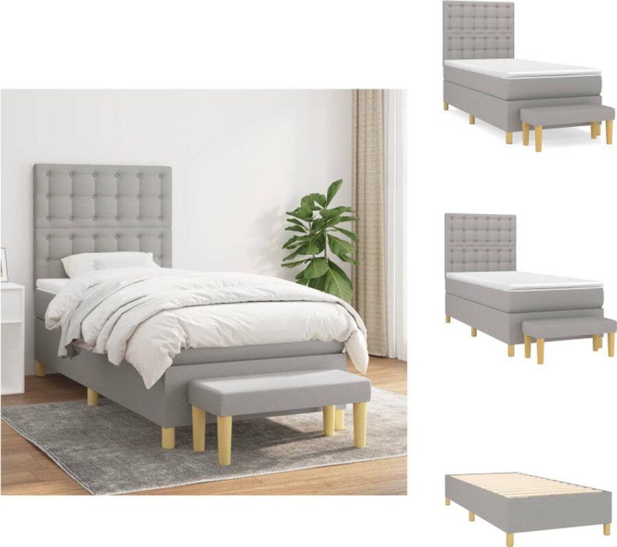 VidaXL Boxspringbed Lichtgrijs 203 x 100 x 118 128 cm Duurzaam materiaal Verstelbaar hoofdbord Pocketvering matras Middelharde ondersteuning Huidvriendelijk topmatras Multifunctioneel bankje Bed