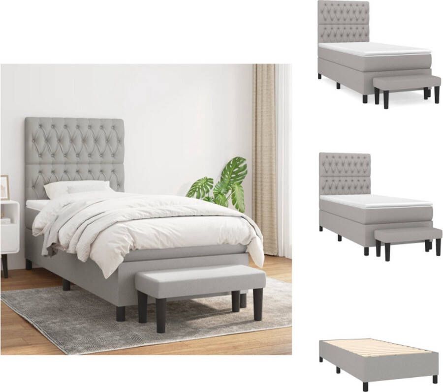 VidaXL Boxspringbed Lichtgrijs 203 x 100 x 118 128 cm Pocketvering matras Middelharde ondersteuning Huidvriendelijk topmatras Multifunctioneel bankje Bed