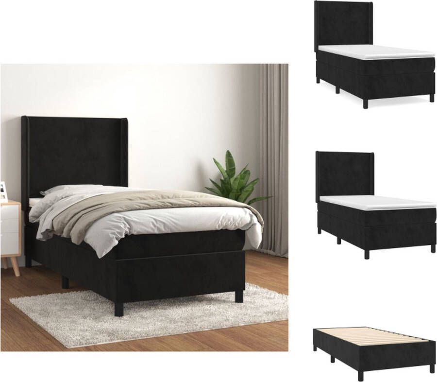 VidaXL Boxspringbed Luxe Fluweel Pocketvering Matras Middelharde Ondersteuning Huidvriendelijk Topmatras 203 x 83 x 118 128 cm Bed