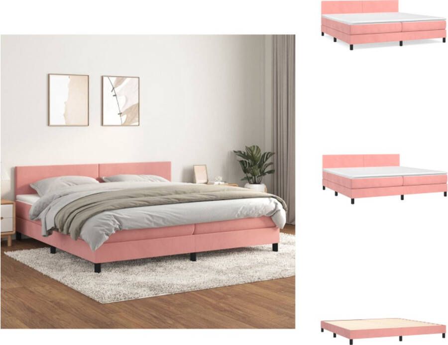 VidaXL Boxspringbed Luxe fluwelen roze bed met verstelbaar hoofdbord Pocketvering matras Middelharde ondersteuning Huidvriendelijk topmatras 203x200cm Bed