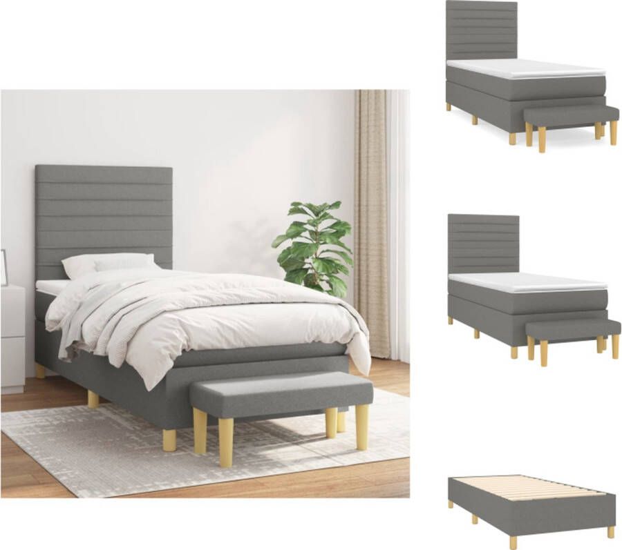 VidaXL Boxspringbed Pocketvering 100x200 cm Duurzaam Hoofdbord verstelbaar Middelharde ondersteuning Huidvriendelijk topmatras Multifunctioneel bankje Donkergrijs Bed