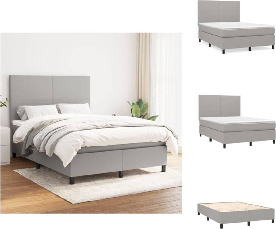 VidaXL Boxspringbed Pocketvering 140 x 190 cm Lichtgrijs wit Verstelbaar hoofdbord Huidvriendelijk Bed