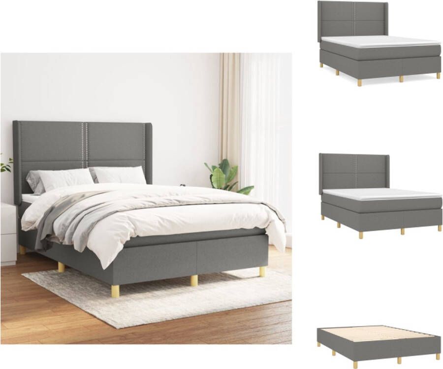 VidaXL Boxspringbed Pocketvering 140 x 200 cm Donkergrijs Duurzaam Verstelbaar hoofdbord Middelharde ondersteuning Huidvriendelijk topmatras Inclusief montagehandleiding Bed