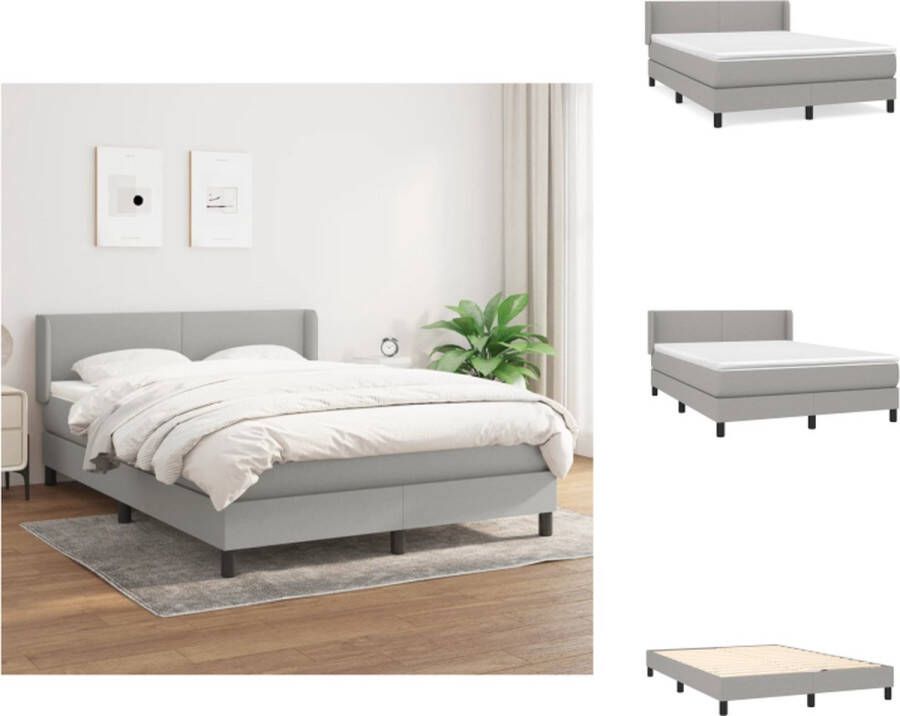 VidaXL Boxspringbed Pocketvering 140x190 cm Lichtgrijs Duurzaam praktisch hoofdbord comfortabele ondersteuning middelharde matras en huidvriendelijk topmatras Bed