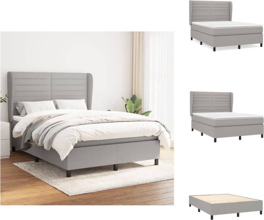 VidaXL Boxspringbed Pocketvering 140x190 cm Lichtgrijs wit Duurzaam Verstelbaar hoofdbord Middelharde ondersteuning Huidvriendelijk topmatras Montagehandleiding inbegrepen Bed