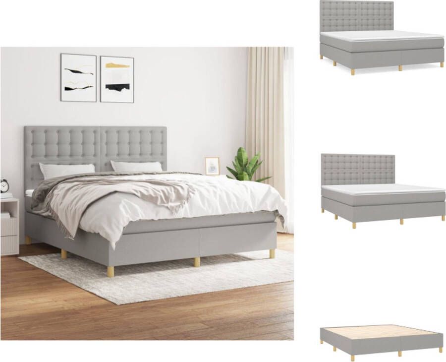 VidaXL Boxspringbed Pocketvering 160x200x20 cm Lichtgrijs Duurzaam materiaal Hoofdbord Middelharde ondersteuning Huidvriendelijk topmatras Inclusief montagehandleiding Bed