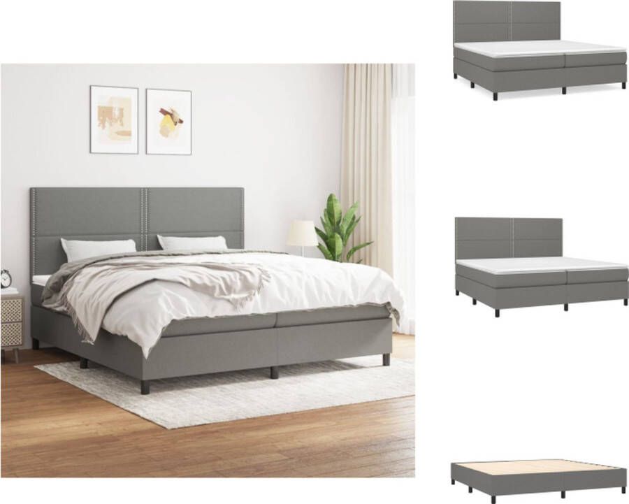 VidaXL Boxspringbed Pocketvering 203 x 200 x 128 cm Duurzaam Hoofdbord Verstelbaar Middelharde Ondersteuning Huidvriendelijk Topmatras Kleur- donkergrijs Bed