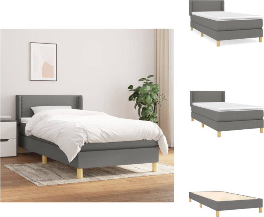 VidaXL Boxspringbed Pocketvering 90 x 200 cm Donkergrijs Duurzaam Verstelbaar hoofdbord Middelharde ondersteuning Huidvriendelijk topmatras Bed