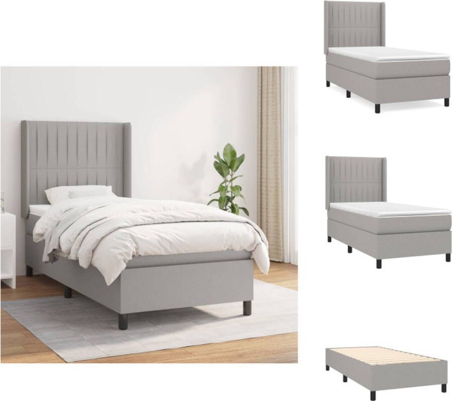 VidaXL Boxspringbed Pocketvering matras 90x200 Lichtgrijs Verstelbaar hoofdbord Middelharde ondersteuning Huidvriendelijk topmatras Bed