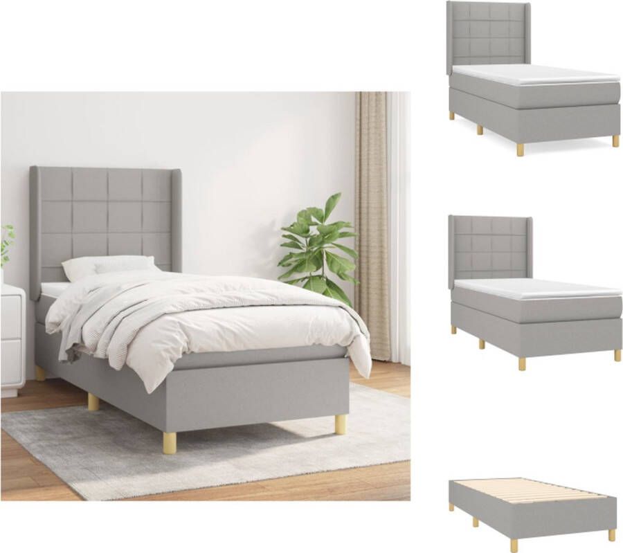 VidaXL Boxspringbed Pocketvering matras Middelharde ondersteuning Huidvriendelijk topmatras 100x200x118 128 cm Lichtgrijs wit Inclusief montagehandleiding Bed