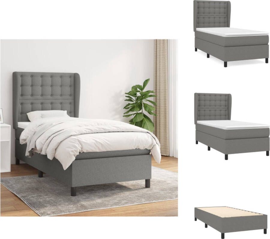 VidaXL Boxspringbed Pocketvering matras Middelharde ondersteuning Huidvriendelijk topmatras Donkergrijs 203x103x118 128cm Bed