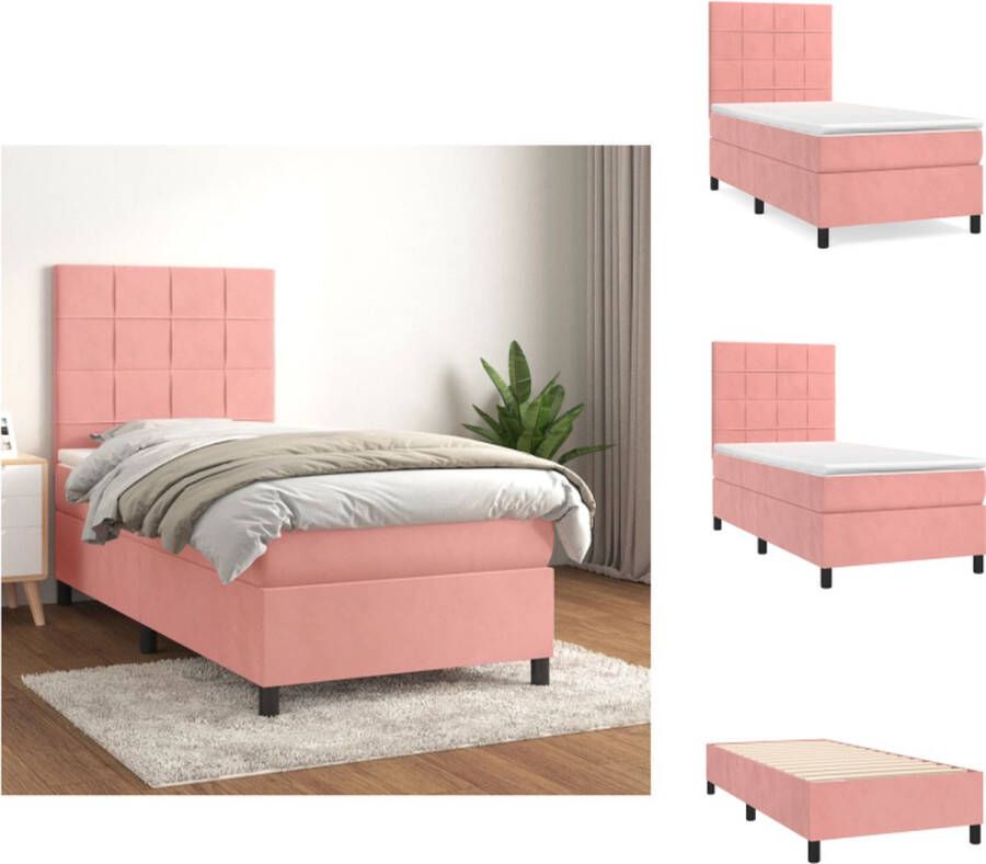 VidaXL Boxspringbed roze 203 x 90 x 118 128 cm fluweel matras topmatras Bed