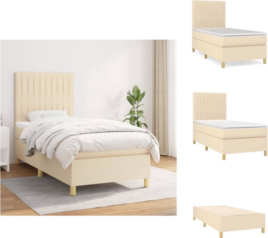 VidaXL Boxspringbed s Bed 203 x 90 x 118 128 cm Crème Pocketvering matras 90 x 200 x 20 cm Bedtopmatras 90 x 200 x 5 cm Bed