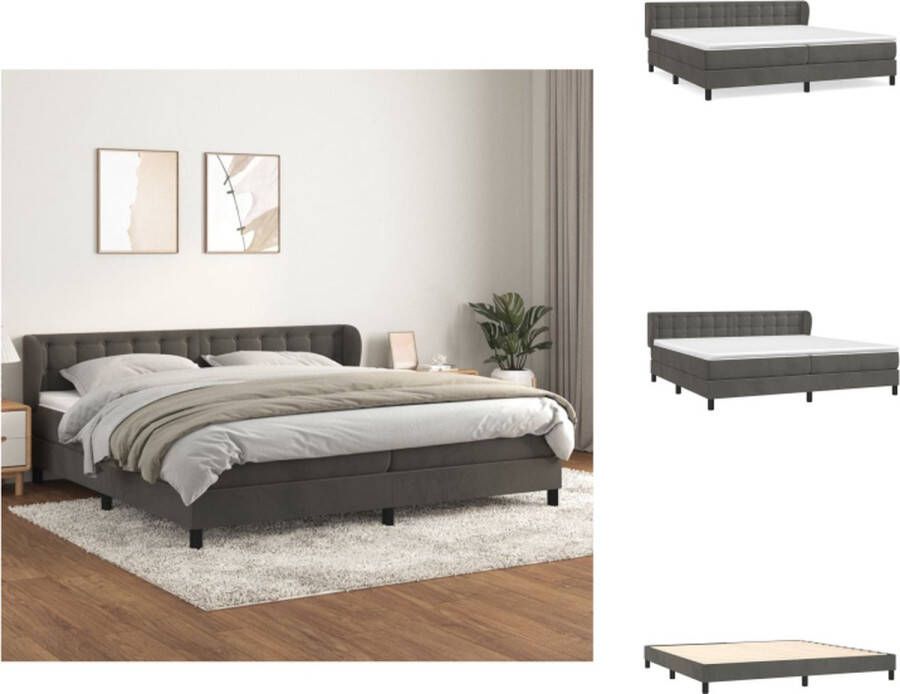 VidaXL Boxspringbed Zacht fluweel Praktisch hoofdbord Pocketvering matras Middelharde ondersteuning Huidvriendelijk topmatras Kleur- Donkergrijs Afmetingen- 203 x 203 x 78 88 cm Bed