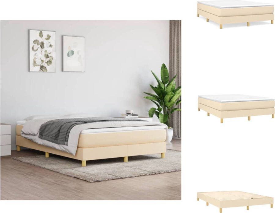 VidaXL Boxspringframe Crème 203 x 140 x 25 cm Ademend en duurzaam stoffen frame Ondersteund door stevige poten Multiplex lattenbodem Bed
