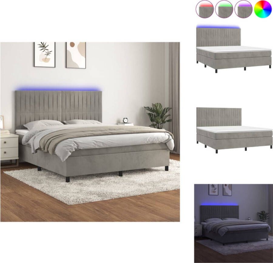 VidaXL Boxspringset Lichtgrijs fluweel 180x200 cm Verstelbaar hoofdbord LED-verlichting Pocketvering matras Huidvriendelijk topmatras Bed