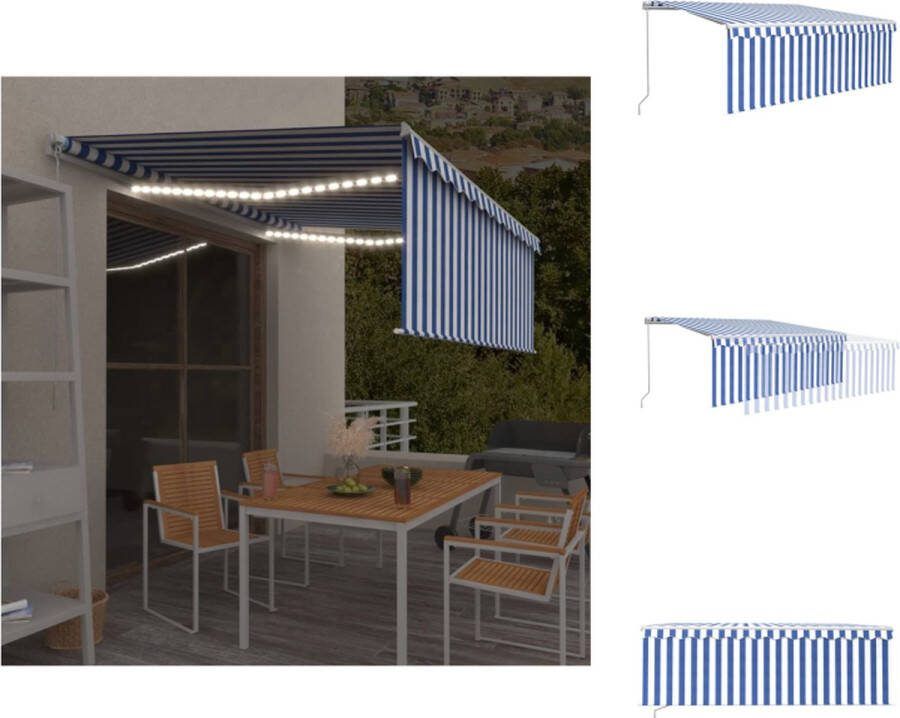 VidaXL Buitenluifel Uitschuifbaar Polyester UV- en waterbestendig Blauw wit 400 x 300 cm (B x H) LED verlichting Montage vereist Vensterzonwering