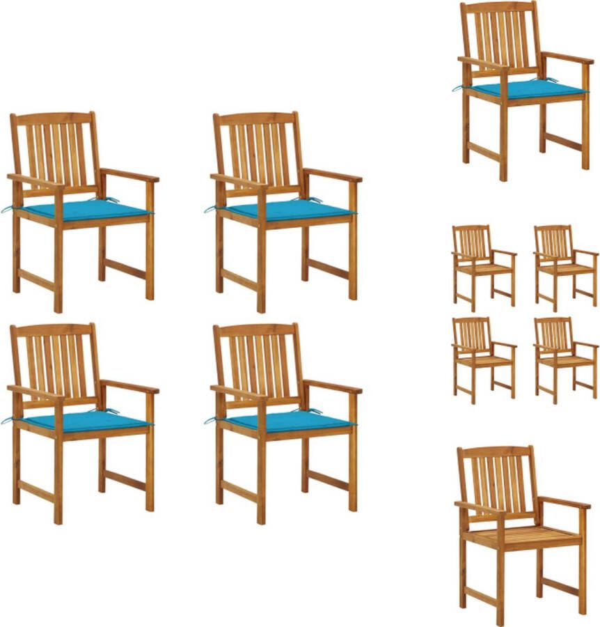 VidaXL Buitenstoelen Gelatté hout Massief acaciahout Blauwe kussens 61 x 57 x 92 cm 4 stoelen 4 zitkussens Tuinstoel