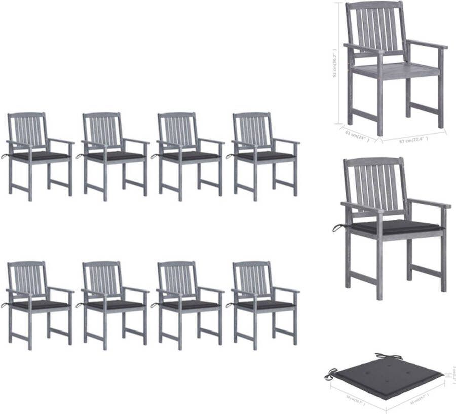 VidaXL Buitenstoelen Massief acaciahout Greywash Set van 8 stoelen met kussens Tuinstoel