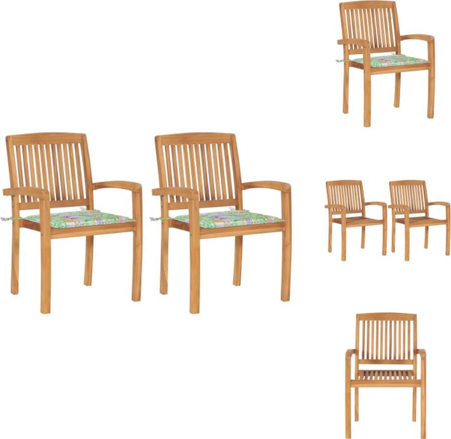 VidaXL Buitenstoelen Teakhout Vintage uitstraling Stapelbaar Weerbestendig 60x57.5x90cm 2 stoelen + 2 kussens Tuinstoel