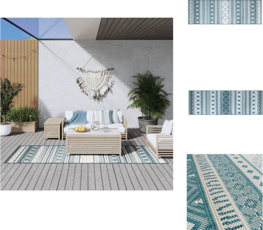 VidaXL Buitentapijt Aqua en wit 80 x 250 cm UV-gecoat Waterafstotend Duurzaam materiaal Buitenkeuken