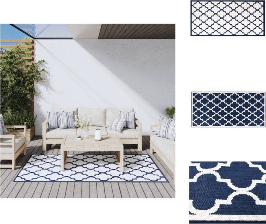 VidaXL Buitentapijt Marineblauw en wit 100 x 200 cm UV-gecoat Waterafstotend 100% PP Buitenkeuken