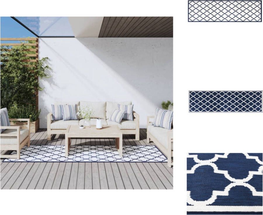VidaXL Buitentapijt Marineblauw en wit 80 x 250 cm Omkeerbaar Polypropeen Waterafstotend Buitenkeuken