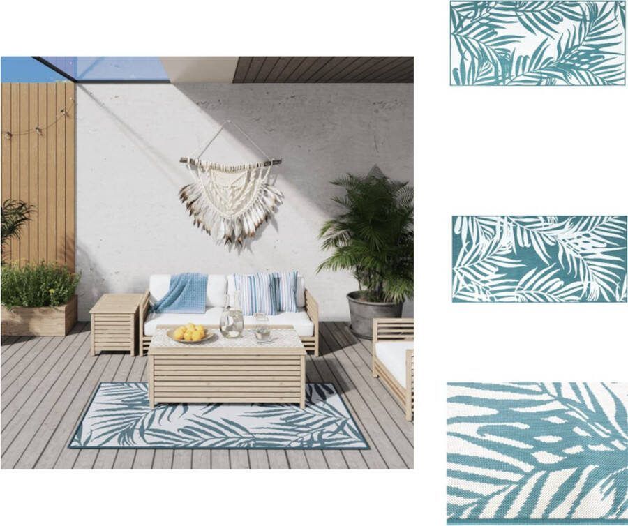 VidaXL Buitentapijt platgeweven 80 x 150 cm Aqua en wit UV-coating Waterafstotend Buitenkeuken