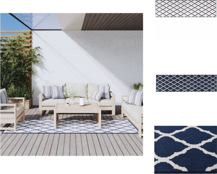 VidaXL Buitentapijt Platgeweven 80x250 cm Omkeerbaar Marineblauw en wit Waterafstotend Buitenkeuken