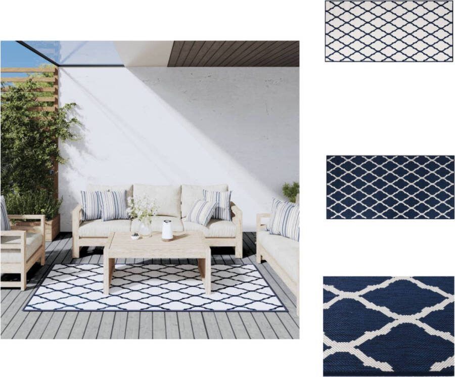 VidaXL Buitentapijt Reversible Polypropeen 100x200 cm Marineblauw en wit Waterafstotend Buitenkeuken