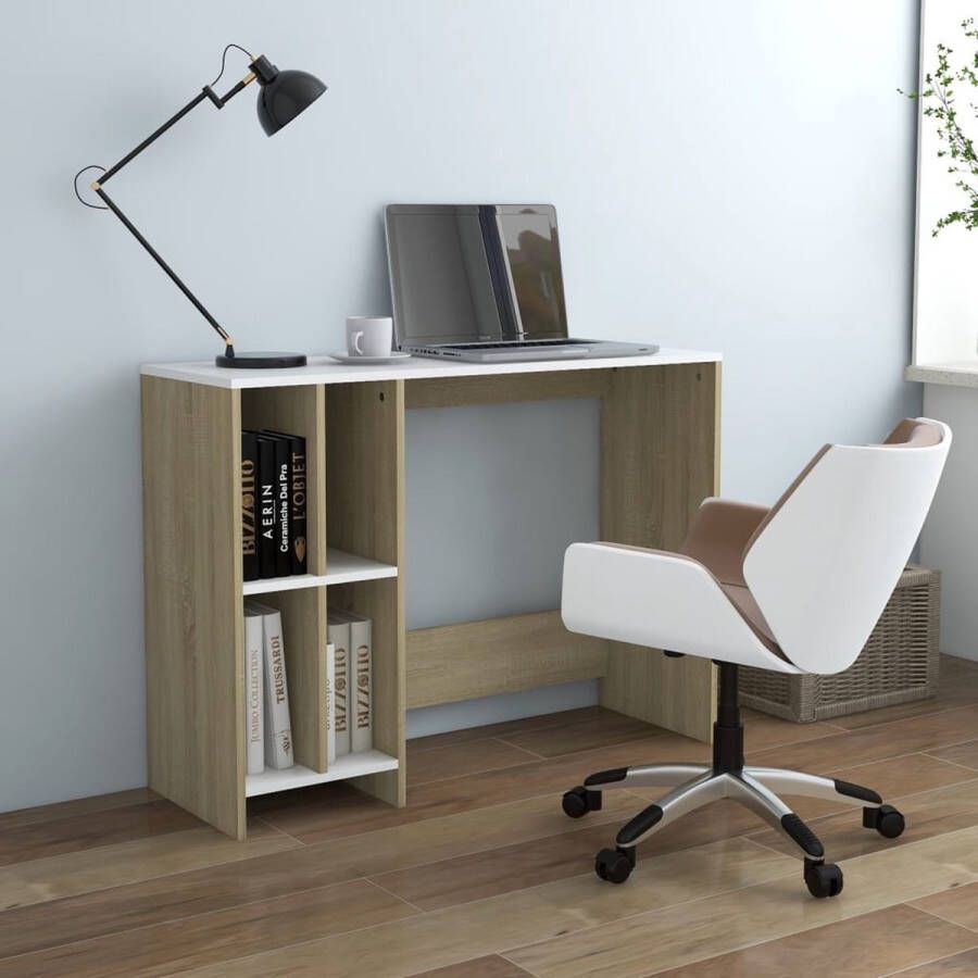 VidaXL Bureau 102 5x35x75 cm spaanplaat kleur wit en eiken