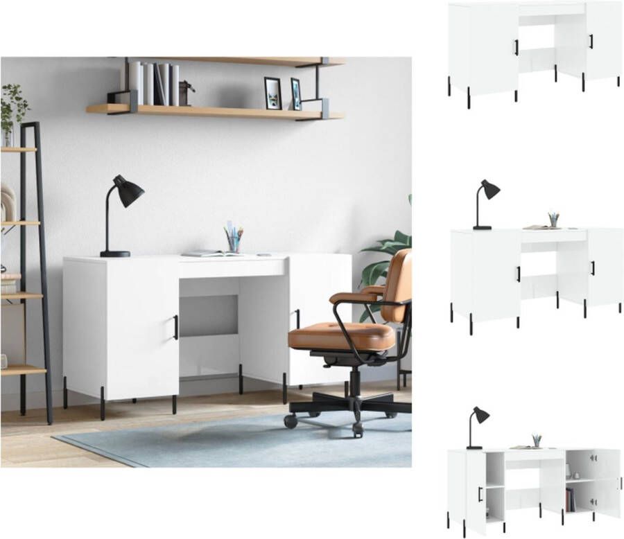 VidaXL Bureau 140 x 50 x 75 cm Hoogglans wit Bureau