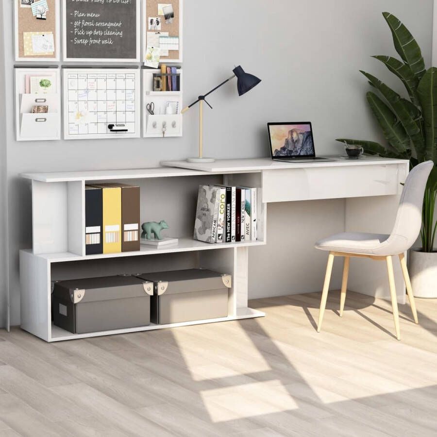 VidaXL Bureau 200x50x76 cm spaanplaat hoogglans wit