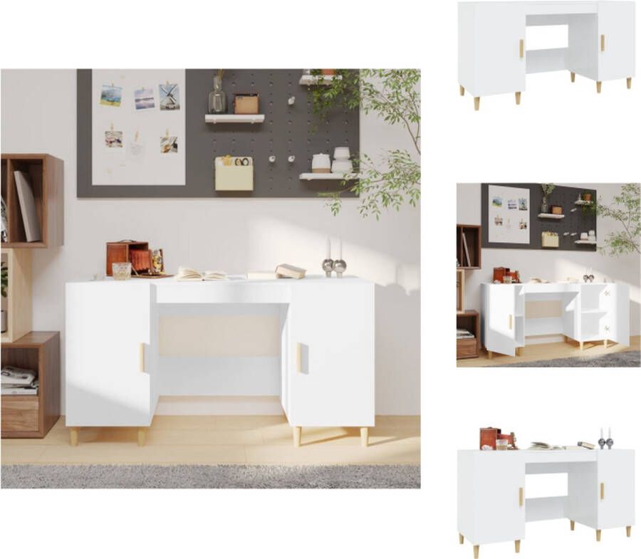 VidaXL Bureau Basic Hoogglans Wit 140 x 50 x 75 cm Stevig materiaal Bureau