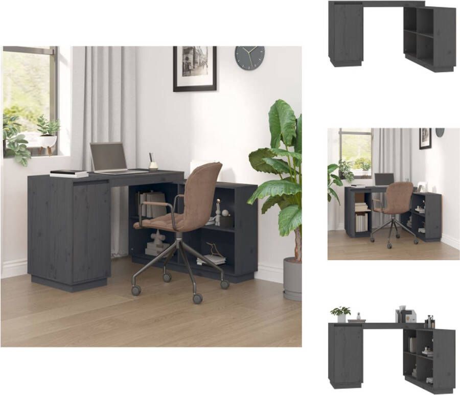 VidaXL Bureau Computerbureau met opbergruimte 110x50x75 cm Massief grenenhout Grijs Bureau