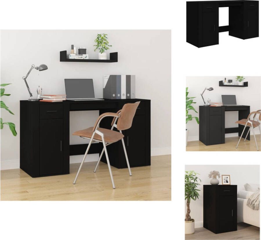 VidaXL Bureau en Kast Zwart Hout 100 x 49 x 75 cm Met Deuren Display Functie Bureau