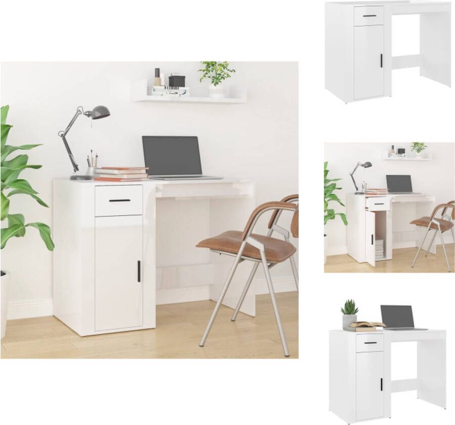 VidaXL Bureau Hoogglans wit 100x49x75cm Duurzaam materiaal Voldoende opbergruimte Praktische deur Wandmontage vereist Bureau