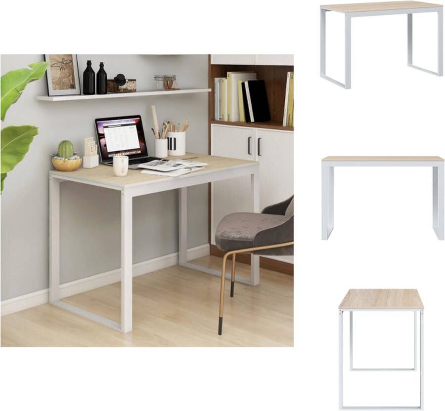 VidaXL Bureau Industriële Stijl Wit Eiken 110x60x73cm Spaanplaat Metaal Montage vereist Bureau